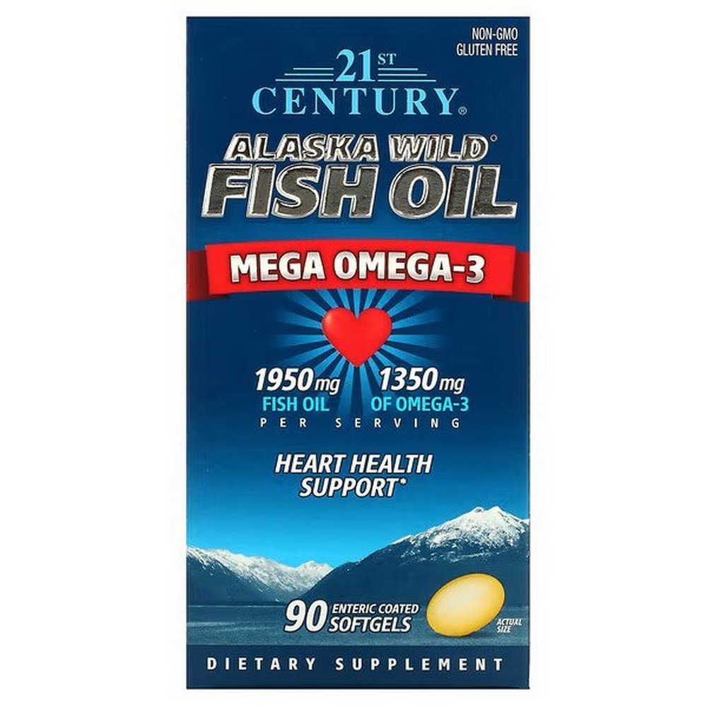 21st Century, Alaska Wild Fish Oil, Mega-Omega 3, wild fish oil from Alaska,90 enteric-coated soft capsules, 21st Century, Alaska Wild, рыбий жир, 90 капсул, покрытых кишечнорастворимой оболочкой