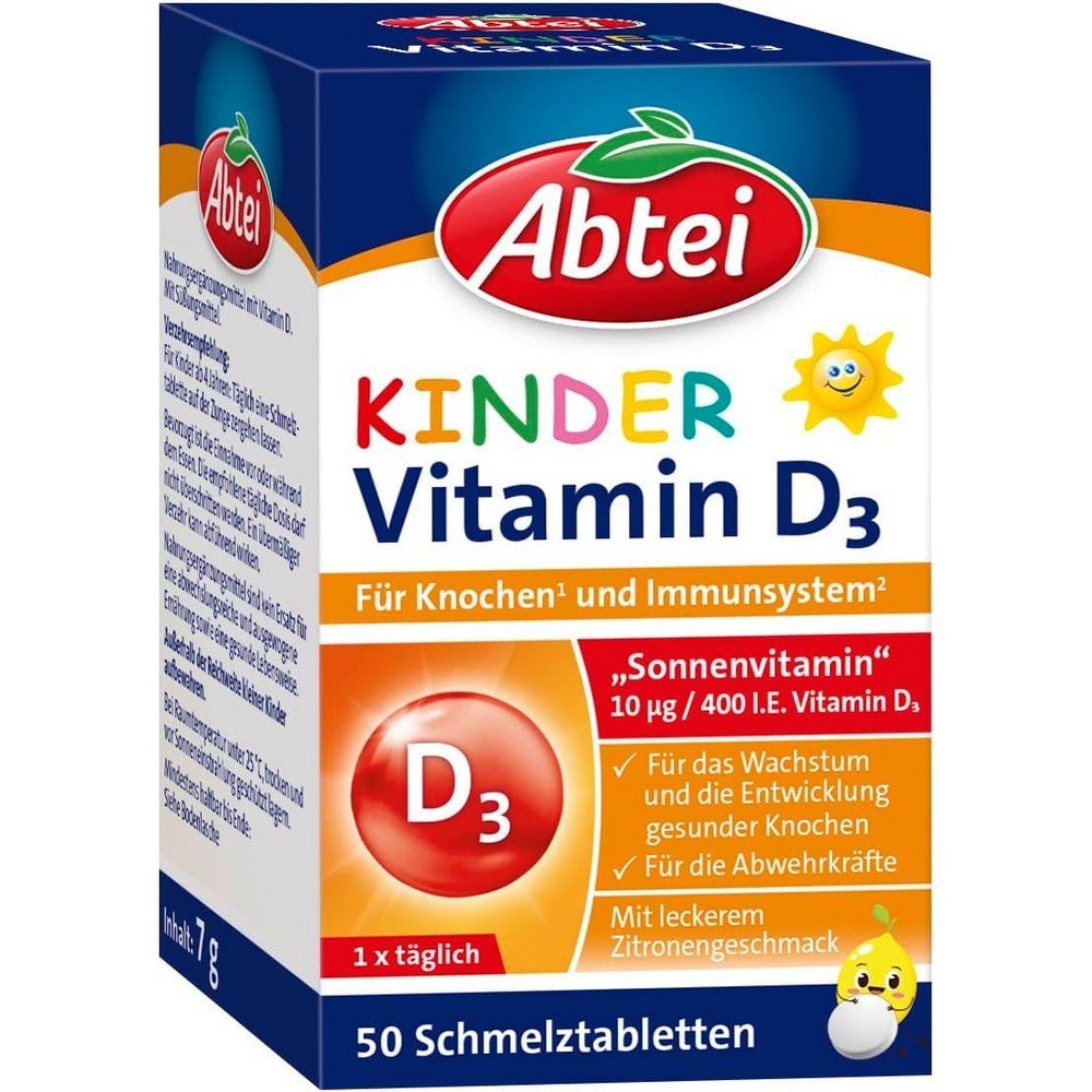 Abtei Children's Vitamin D3 (50 Omelting Tablets),Abtei Kinder Vitamin D3(50 Omeletttabletten)