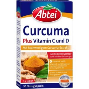Abtei Curcuma Plus Vitamin C and D - 30 Capsules 37 g, Abtei Curcuma Plus Vitamin C und D – 30 Kapseln 37 g