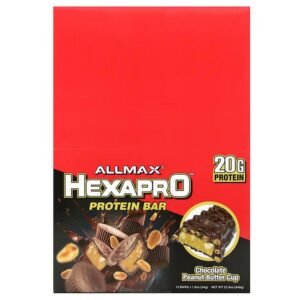 ALLMAX, Hexapro Protein Bar, Chocolate Peanut Butter Flavor, 12 Pieces. 54 g (1.9 oz) each,ALLMAX, Hexapro протеиновый батончик, со вкусом шоколада и арахисовой пасты, 12 шт. по 54 г (1,9 унции)