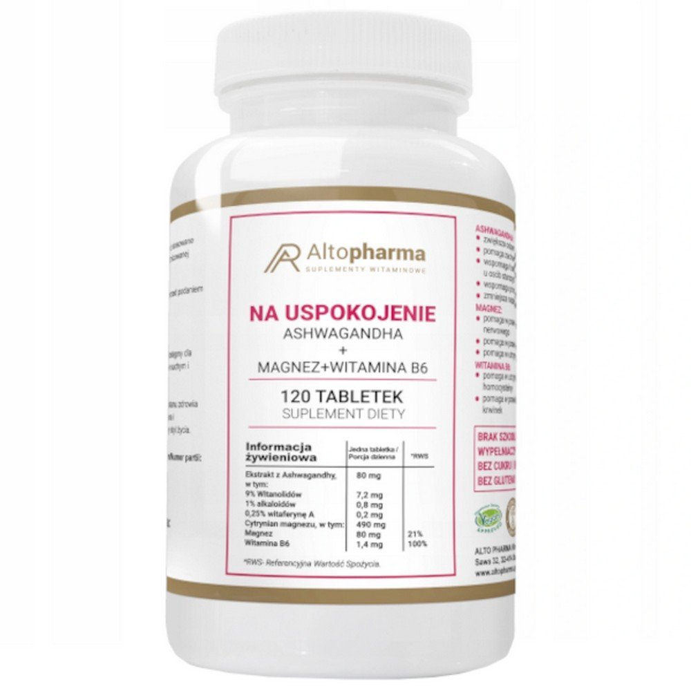 Alto Pharma,ASHWAGANDHA + MAGNESIUM + VITAMIN B6 dietary supplement, 120 pcs.Suplement diety ASHWAGANDHA + MAGNEZ + WITAMINA B6, 120 szt.