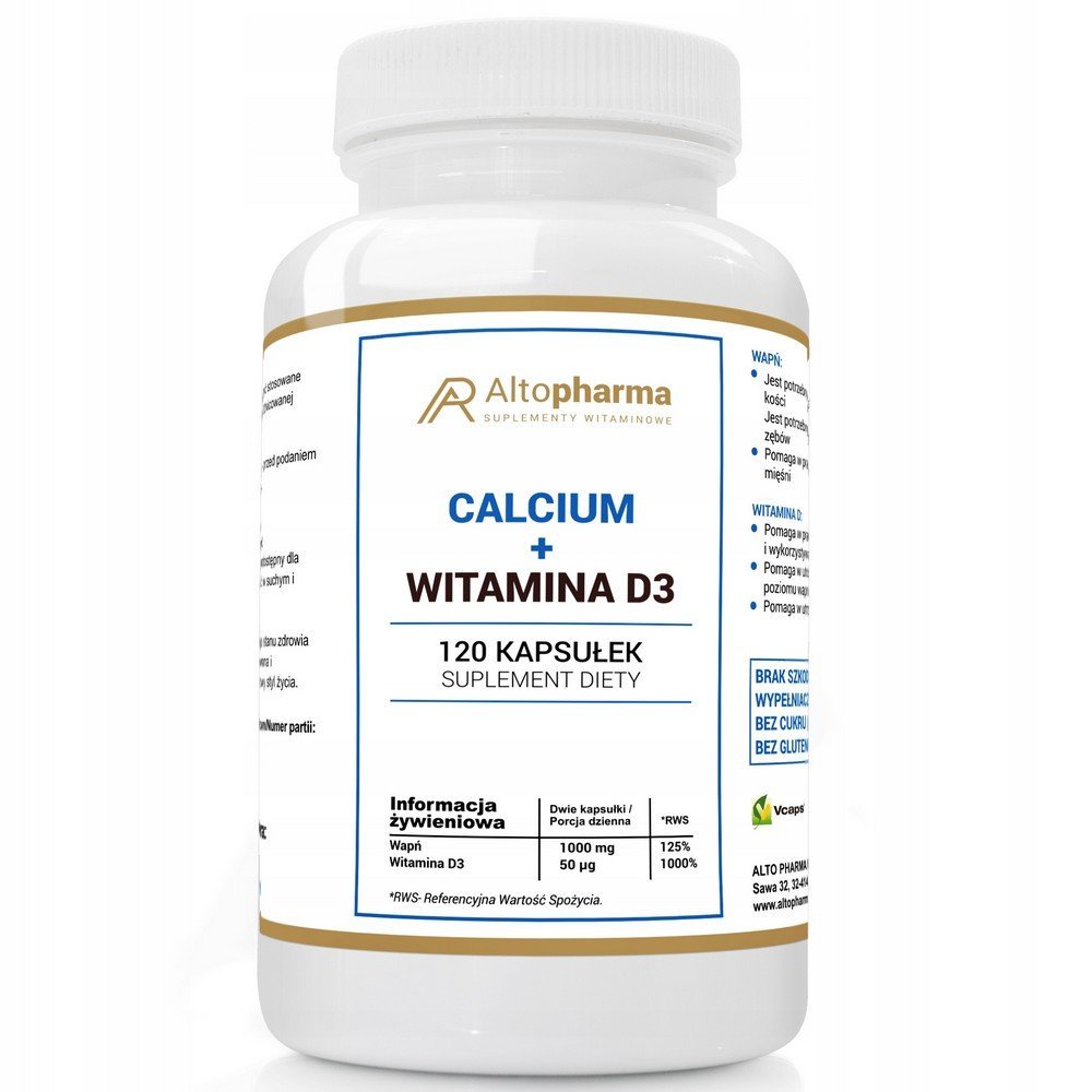 Alto Pharma,Calcium + Vitamin D3 dietary supplement ,120 pcs,Suplement diety Wapń + Witamina D3, 120 szt.