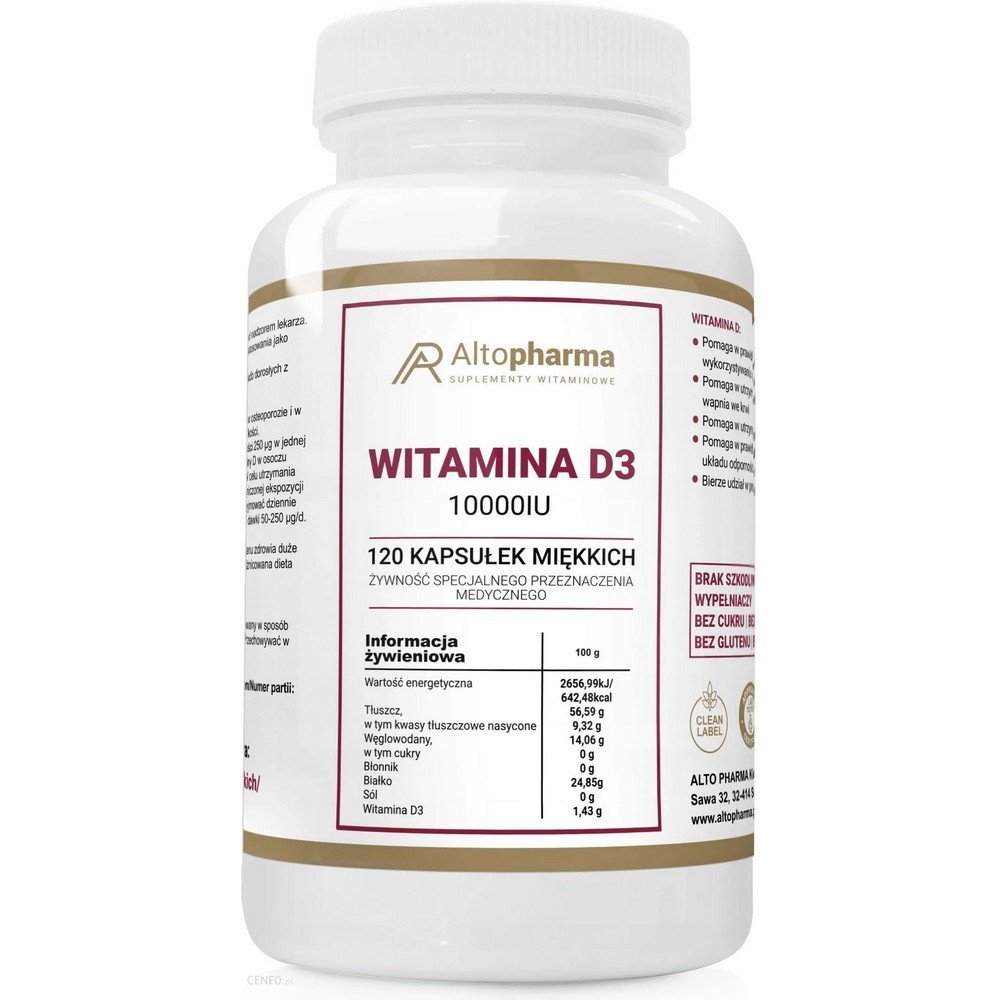 Alto Pharma,Vitamin D3 10000IU Strong Bones Teeth,120 Softgel,Witamina D3 10000IU Mocne Kości Zębów, 120 kapsułek żelowych