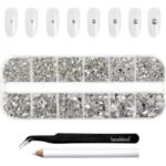 Beadsland 2500pcs Clear Crystals Flat Gems Round for DIY Nails 8 Sizes SS4-SS30 with Tweezers and Applicator (Clear),Beadsland 2500 szt. przezroczystych kryształków, płaskie klejnoty, okrągłe, do majsterkowania, do paznokci, 8 rozmiarów SS4–SS30, z pęsetą i aplikatorem (przezroczyste)