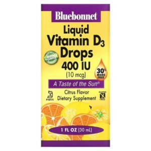 Bluebonnet Nutrition, Liquid Vitamin D3 Drops, Natural Citrus Flavor, 400 IU, 1 fl. oz. (30ml),Bluebonnet Nutrition, Жидкий витамин D3 в каплях, натуральный аромат цитрусовых, 400 МЕ, 1 жидк. унц. (30 мл)