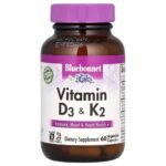 Bluebonnet Nutrition, Vitamin D3 and K2, 60 vegetable capsules,Bluebonnet Nutrition, витамины D3 и K2, 60 вегетарианских капсул