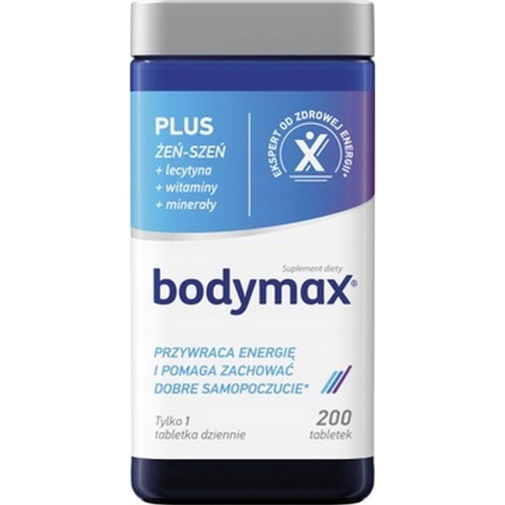 Orkla Care, Bodymax Plus ginseng restores energy 200 tablets, Żeń-szeń Bodymax Plus przywraca energię 200 tabletek