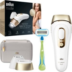 Braun Silk Expert Pro 5 PL5154, IPL for women, long-term hair removal device, white/gold