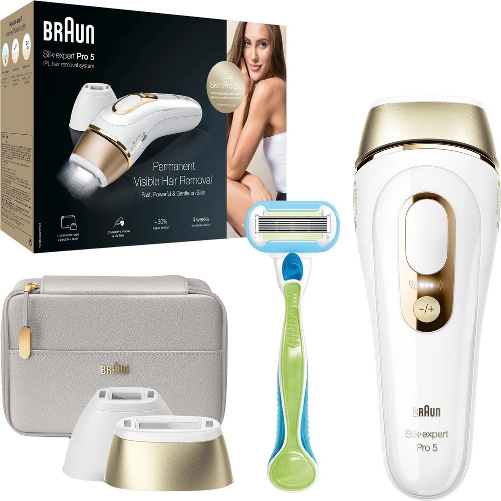 Braun Silk Expert Pro 5 PL5154, IPL for women, long-term hair removal device, white/gold