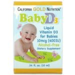 California Gold Nutrition, Baby Vitamin D3 Liquid, Liquid Vitamin D3 for Babies, 10 mcg (400 IU), 10 ml (0.34 fl. oz.),California Gold Nutrition, жидкий витамин D3 для детей, 10 мкг (400 МЕ), 10 мл (0,34 жидк. унции)