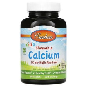 Carlson, Kid's, Chewable Calcium, Natural Vanilla, 250 mg, 60 Tablets,Carlson, Жевательные таблетки с кальцием для детей, с натуральным ванильным вкусом, 250 мг, 60 таблеток