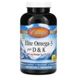 Carlson, Elite Omega-3 Plus D&K, Natural Lemon Flavor, 180 Softgels,Carlson, Elite Omega-3 с витаминами D и K, натуральный вкус лимона, 180 мягких таблеток
