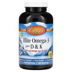 Carlson, Elite Omega-3 Plus D&K, Natural Lemon Flavor, 180 Softgels,Carlson, Elite Omega-3 с витаминами D и K, натуральный вкус лимона, 180 мягких таблеток