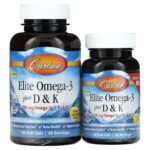 Carlson, Elite Omega-3 Plus D&K, Natural Lemon Flavor, 60 + 30 Free Softgels,Carlson, Elite Omega-3 с витаминами D и K, натуральный лимонный вкус, 60 (+ 30 бонусных) мягких капсул
