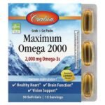 Carlson, Maximum Omega 2000, Omega-3 Fatty Acids, Natural Lemon Flavor, 2,000 mg, 30 Softgels (1,000 mg per Softgel),