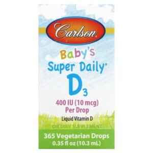 Carlson, Baby's Super Daily D3, 10 mcg (400 IU), 10.3 ml (0.35 fl. oz.),Carlson, Super Daily, витамин D3 для детей, 10 мкг (400 МЕ), 10,3 мл (0,35 жидк. унций)