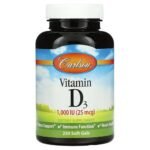 Carlson, Vitamin D3, 1,000 IU (25 mcg), 250 Softgels,Carlson, Витамин D3, 1000 МЕ (25 мкг), 250 мягких таблеток