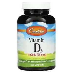 Carlson, Vitamin D3, 1,000 IU (25 mcg), 250 Softgels,Carlson, Витамин D3, 1000 МЕ (25 мкг), 250 мягких таблеток