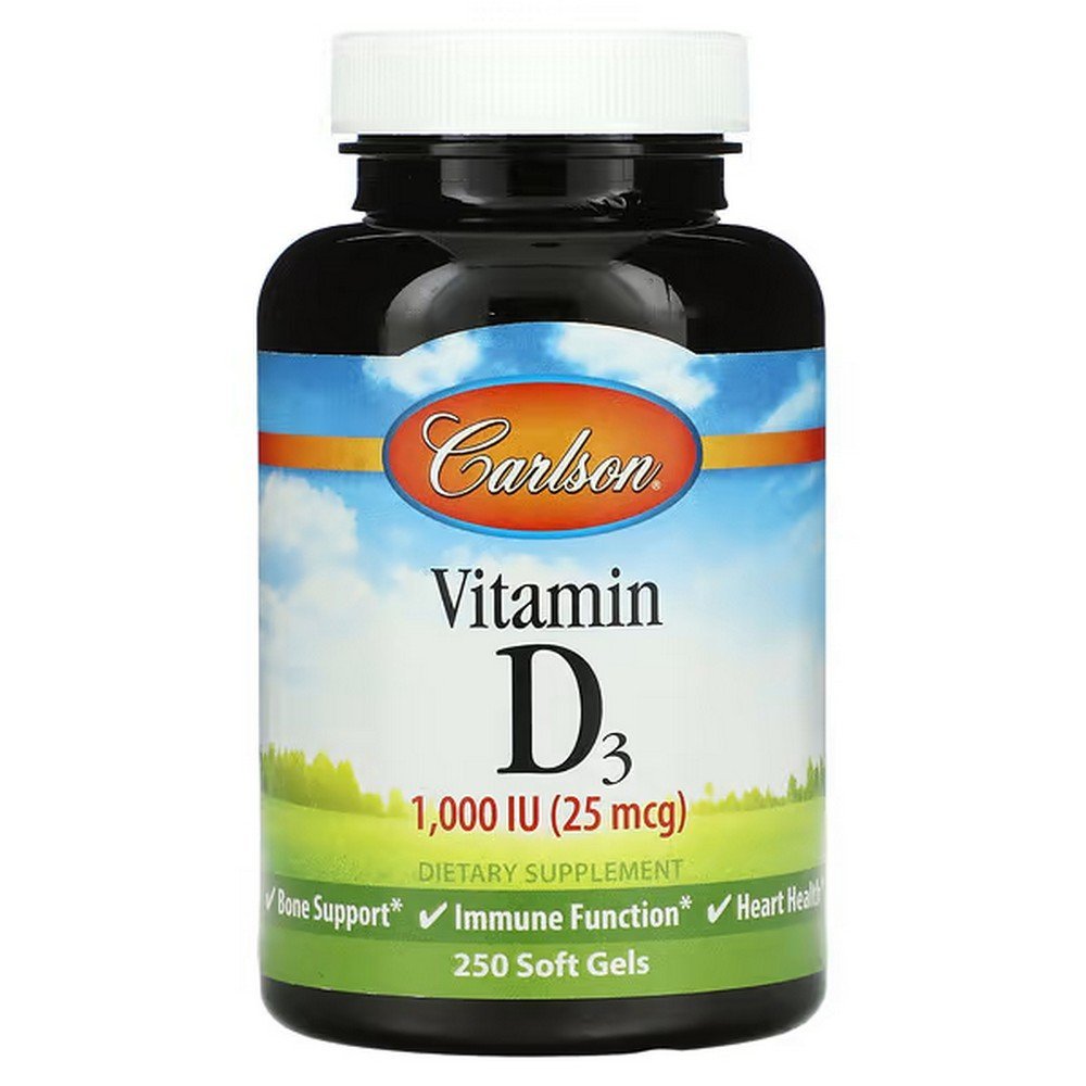 Carlson, Vitamin D3, 1,000 IU (25 mcg), 250 Softgels,Carlson, Витамин D3, 1000 МЕ (25 мкг), 250 мягких таблеток