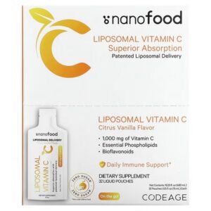 Codeage, Liposomal Vitamin C, Citrus Vanilla, 1,000 mg, 32 Sachets, 15 ml (0.5 fl. oz.) Each,Codeage, Липосомальный витамин C, цитрусовая ваниль, 1000 мг, 32 пакетика по 15 мл (0,5 жидк. Унции)