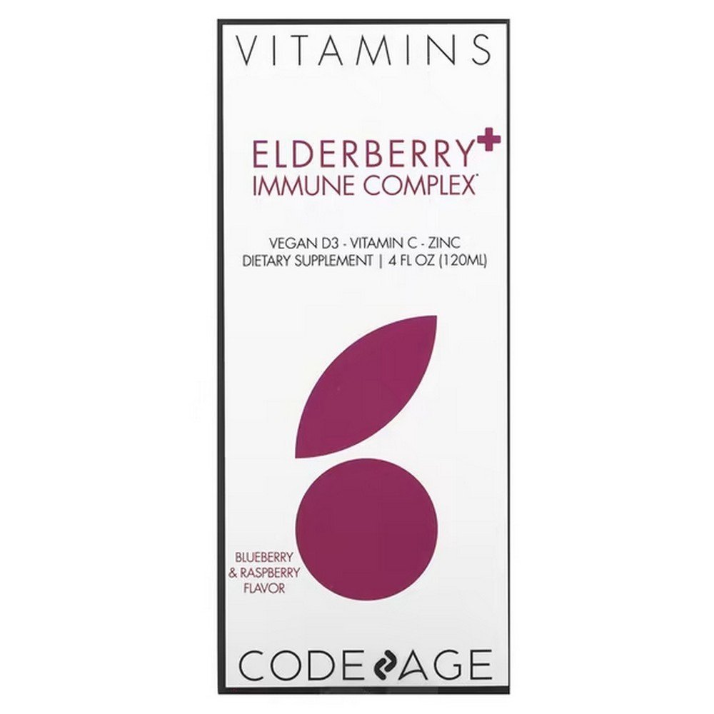 Codeage, Vitamins, Elderberry & Immune Complex, Blueberry & Raspberry, 4 fl oz (120 ml),Codeage, Vitamins, бузина и иммунный комплекс, голубика и малина, 120 мл (4 жидк. Унции)
