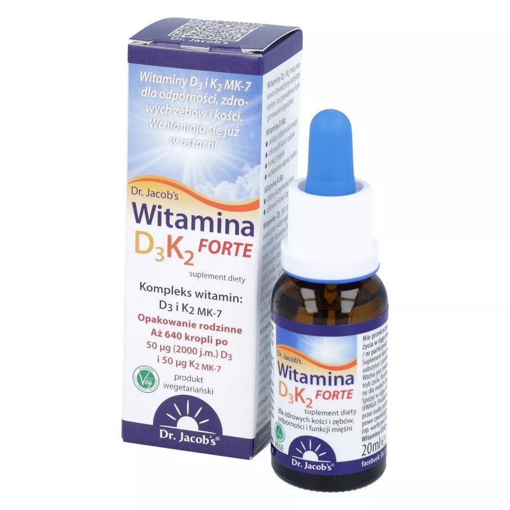 Suplement diety Dr. Jacob's Medical WITAMINA D3K2 FORTE kompleks witamin krople 20 ml,Dietary Dr. Jacob's Medical VITAMIN D3K2 FORTE vitamin complex drops 20 ml