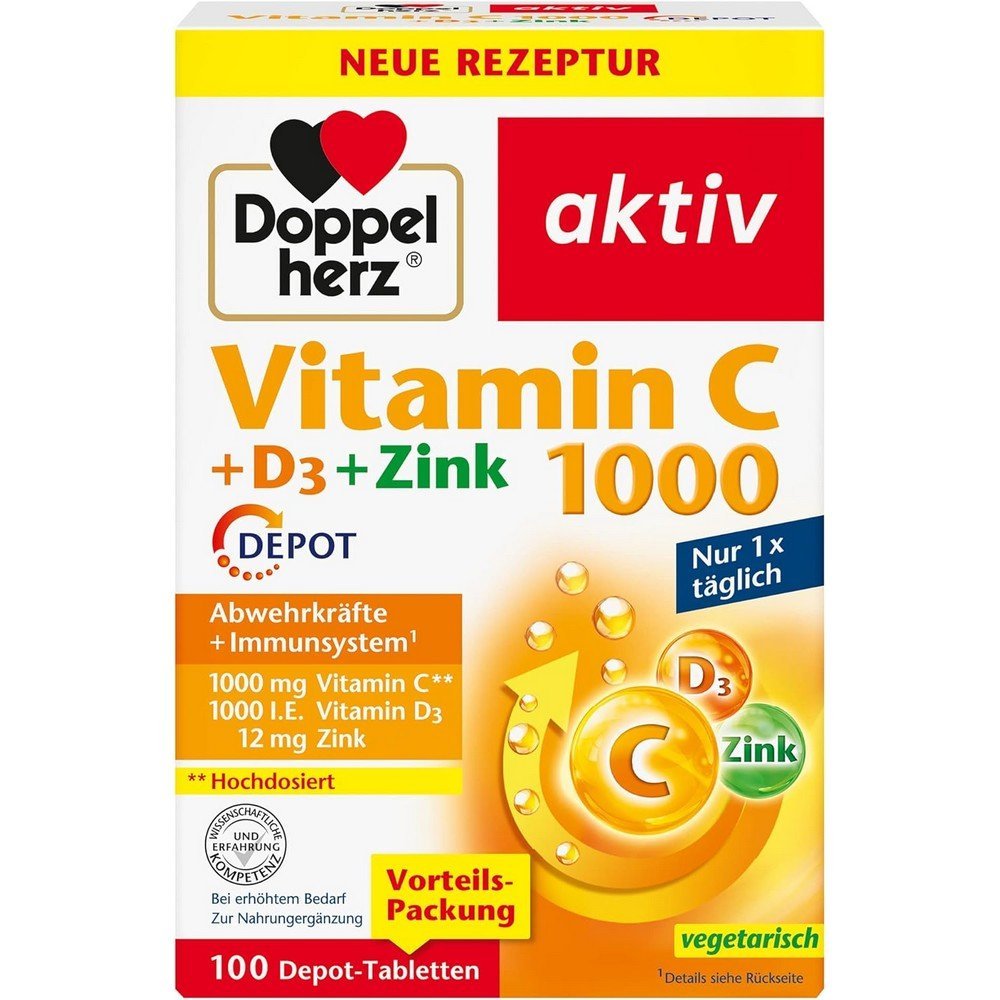 Doppelherz Vitamin C 1000 + D3 + Zinc, 100 Depot Tablets,Doppelherz Vitamin C 1000 + D3 + Zink, 100 Depot-Tabletten