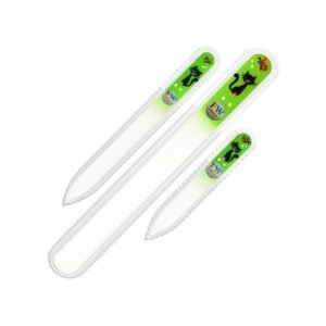 Fulgent World s.r.o.,GLASS NAIL FILES SET 3PCS “CAT” – MANICURE AND PEDICURE SET MADE IN CZECH REPUBLIC (GREEN),SADA SKLENĚNÝCH PILNÍKŮ 3KS „KOČKA“ – SADA MANIKÚRY A PEDIKÚRY VYROBENA V ČESKÉ REPUBLICE (ZELENÁ)