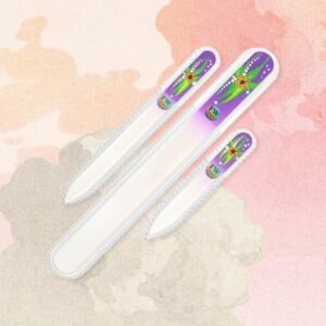 Fulgent World s.r.o.,GLASS NAIL FILES SET 3PCS “FLOWERS” – MANICURE AND PEDICURE SET MADE IN CZECH REPUBLIC (PURPLE),SADA SKLENĚNÝCH PILNÍKŮ 3KS „KVĚTINY“ – SADA MANIKÚRY A PEDIKÚRY VYROBENA V ČESKÉ REPUBLICE (FIALOVÁ)