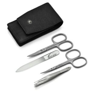 Mont Bleu s.r.o.,Hans Kniebes 4-piece Men’s Manicure Set in Amalfi Leather Case, Made in Germany,Hans Kniebes 4dílná pánská manikúrová sada v koženém pouzdře Amalfi, vyrobeno v Německu
