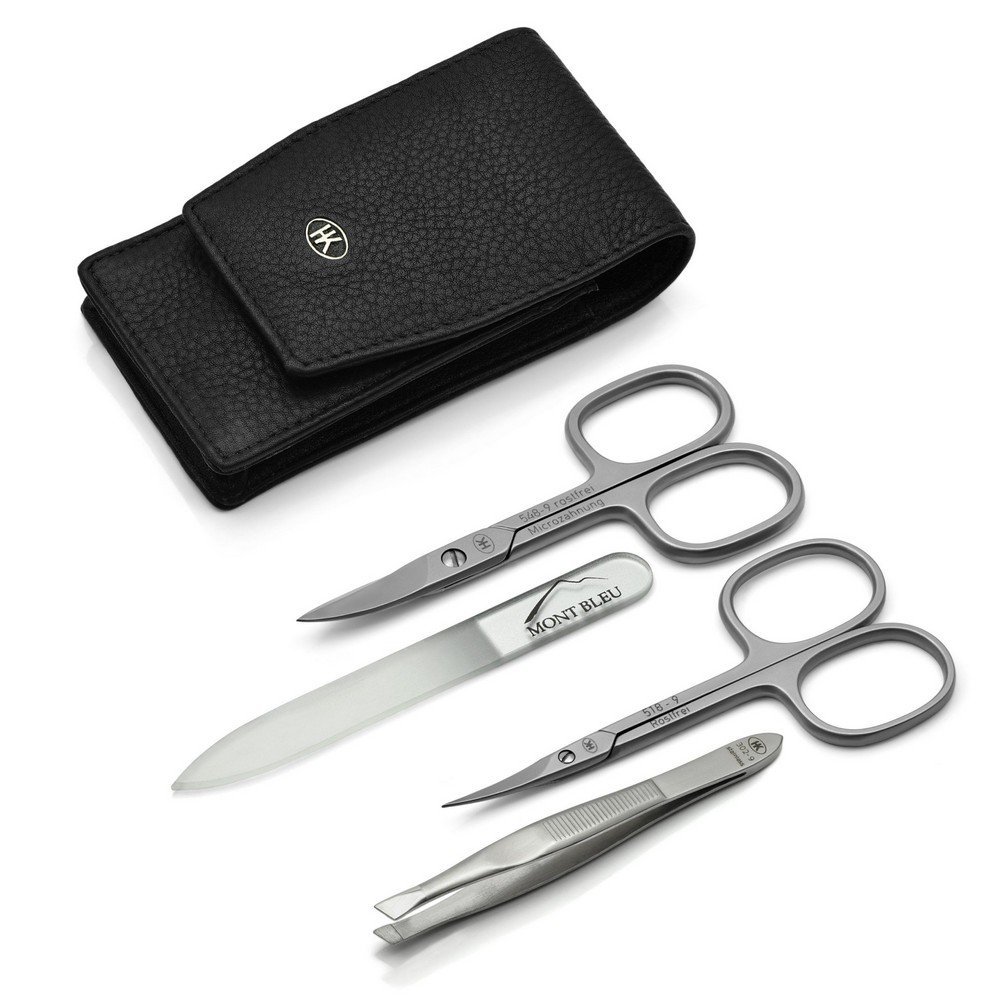 Mont Bleu s.r.o.,Hans Kniebes 4-piece Men’s Manicure Set in Amalfi Leather Case, Made in Germany,Hans Kniebes 4dílná pánská manikúrová sada v koženém pouzdře Amalfi, vyrobeno v Německu