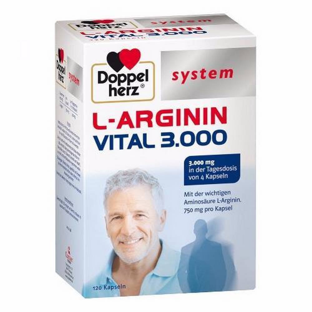 Doppel Herz system L-arginine vital 3,000 system capsules, 120 pcs, Doppel Herz system L-Arginin Vital 3.000 Systemkapseln, 120 St