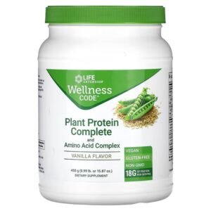Life Extension, Wellness Code, Plant Protein Complete and Amino Acid Complex, Vanilla, 450 g (0.99 lb.),Life Extension, Wellness Code, Plant Protein Complete und Amino Acid Complex, Vanille, 450 g (0,99 lb.)
