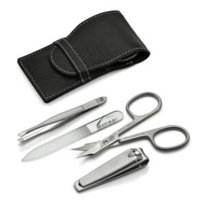 Mont Bleu s.r.o.,Male manicure set of 4 items Sonnenschein Hans Kniebes in a leather case, made in Germany,Sonnenschein Hans Kniebes 4dílná pánská manikúrová sada v koženém pouzdře, vyrobená v Německu