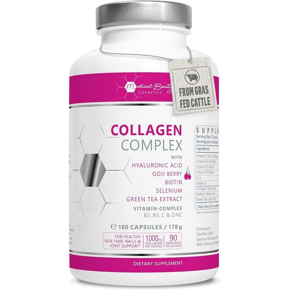 Medical Beauty Cosmetics,180 Collagen Capsules from Pasture-Raised Cattle. 1000mg,180 Kapsułek Kolagenowych z Bydła Hodowanego na Pastwiskach. 1000mg
