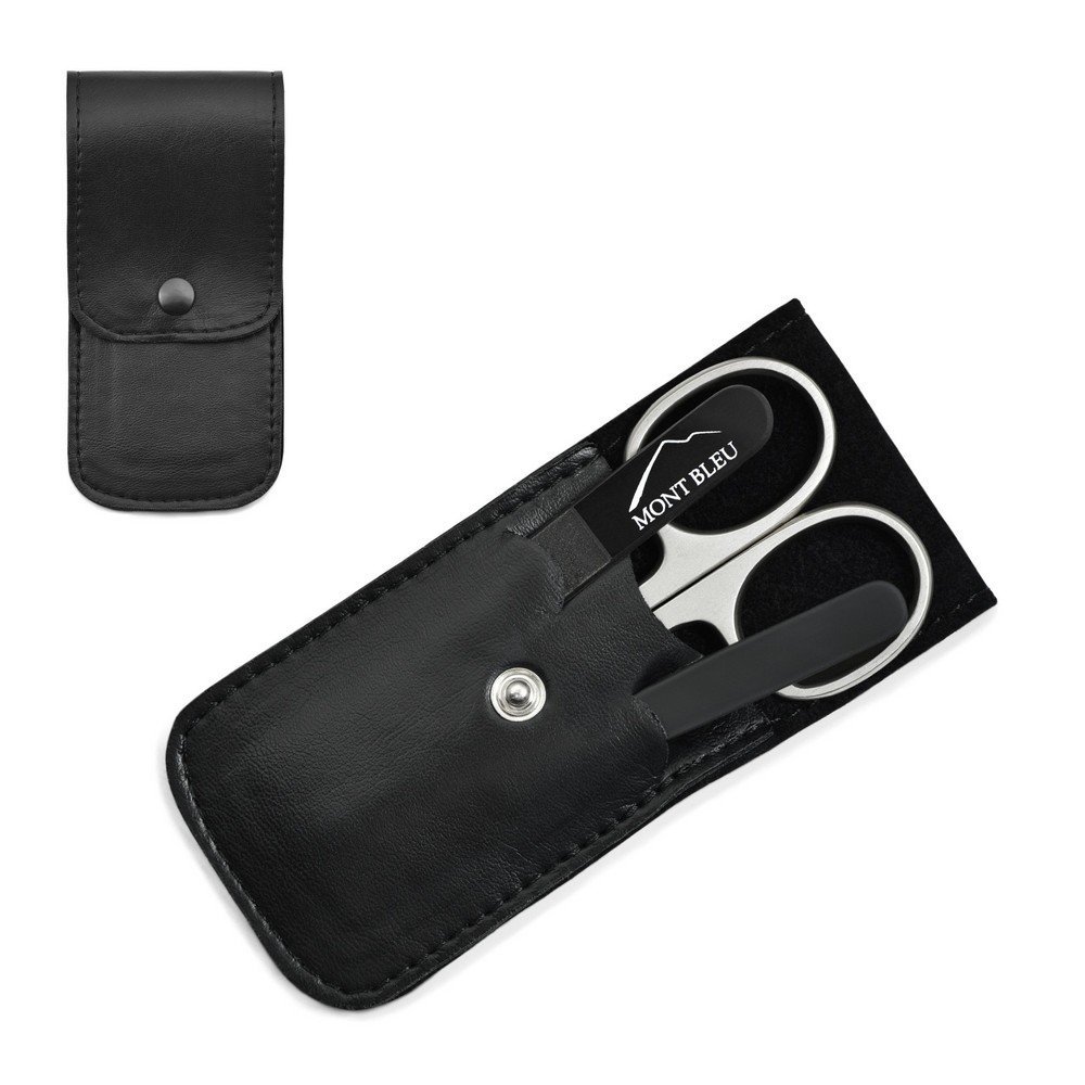 Mont Bleu s.r.o.,Mont Bleu 3-piece Manicure Set in Soft Leatherette Case, Simple Black,Mont Bleu 3dílná sada na manikúru v měkkém koženkovém pouzdře, jednoduchá černá