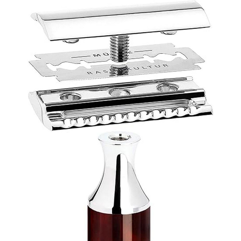 MÜHLE Traditional safety razor - closed comb,handle made of precious resin and chrome-plated metal,MÜHLE Traditioneller Rasierhobel – geschlossener Kamm, Griff aus Edelharz und verchromtem Metall
