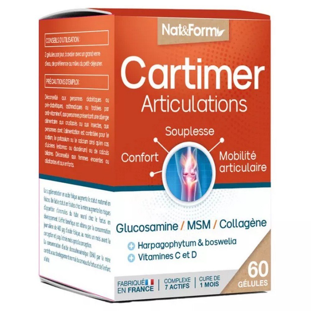 Nat&Form Cartimer Joints 60 Vegetable Capsules, Cartimer Articulations 60 Gélules Végétales