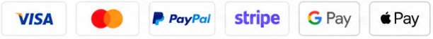 Visa, Mastercard, PayPal, Stripe, Google Pay y Apple Pay