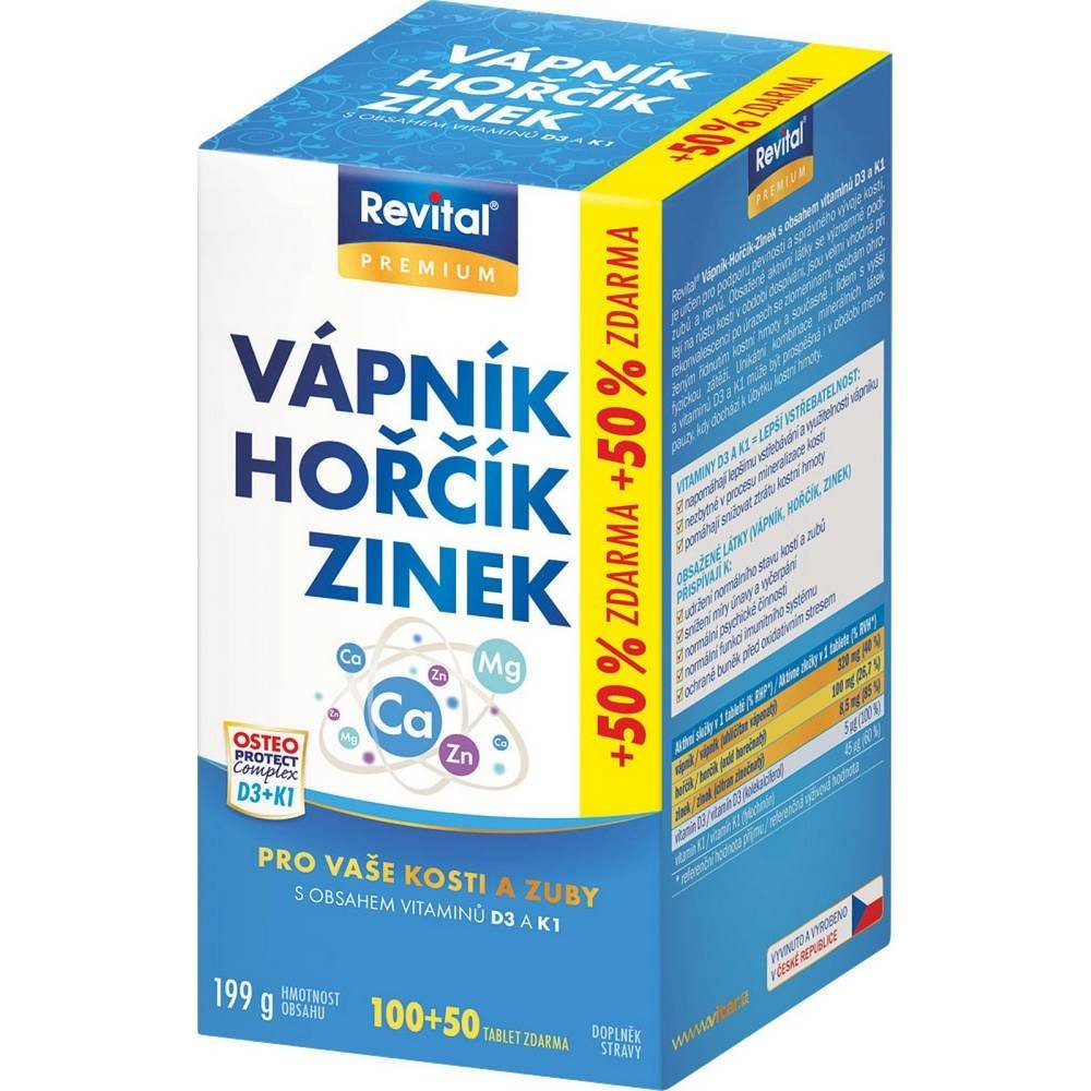 Revital Calcium+magnesium+zinc+vit. D3+K1, Revital Vápník+hořčík+zinek+vit. D3+K1 150