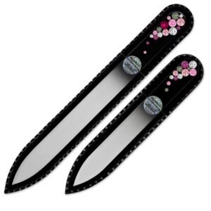 Mont Bleu s.r.o.,Set of 2 Czech Black Glass Nail Files with crystals BB-MS,Sada 2 českých pilníků na nehty z černého skla s krystaly BB-MS