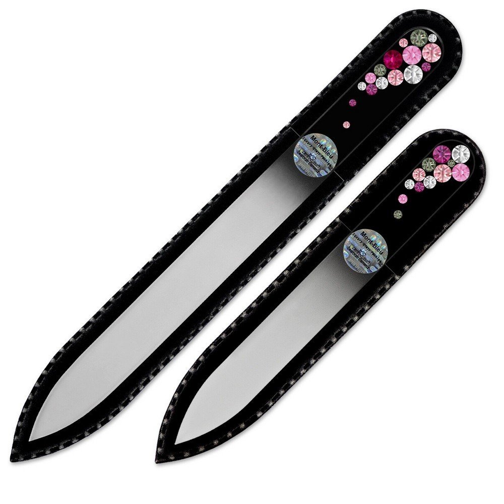 Mont Bleu s.r.o.,Set of 2 Czech Black Glass Nail Files with crystals BB-MS,Sada 2 českých pilníků na nehty z černého skla s krystaly BB-MS