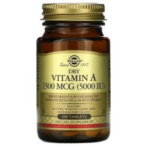 Solgar, Dry Vitamin A, Dry Vitamin A, 1,500 mcg (5,000 IU), 100 Tablets,Solgar, Dry Vitamin A, trockenes Vitamin A, 1.500 mcg (5.000 IU), 100 Tabletten
