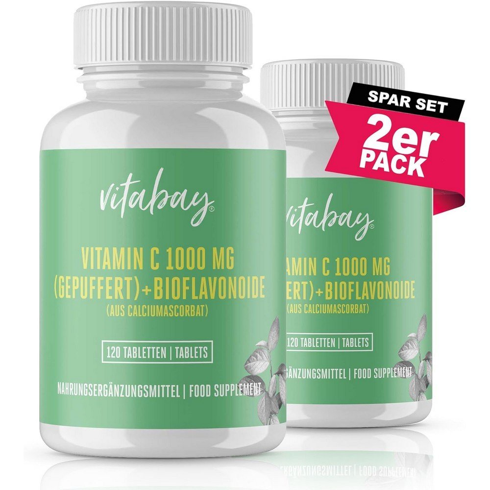 Vitabay Vitamin C High Dose 1000 mg from Calcium Ascorbate Vegan 240 Vitamin C Tablets, Vitabay Vitamin C hochdosiert 1000 mg aus Calciumascorbat vegan 240 Vitamin C Tabletten