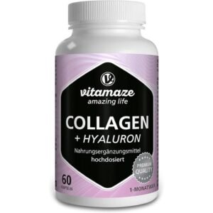 Vitamaze - amazing life,Collagen Capsules high dose + hyaluronic acid + chondroitin + lysine, 600 mg,Kolagen Kapsułki wysoka dawka + kwas hialuronowy + chondroityna + lizyna, 600 mg