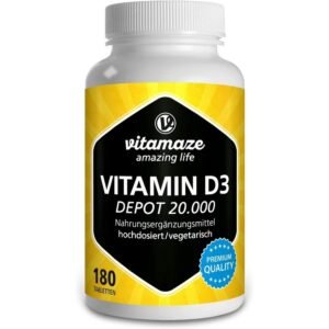 Vitamin D3 highly dosed 20000 IU per tablet (20-day dose), 180 vegetarian tablets,Vitamin D3 hochdosiert 20000 IE pro Tablette (20-Tage-Dosis), 180 vegetarische Tabletten