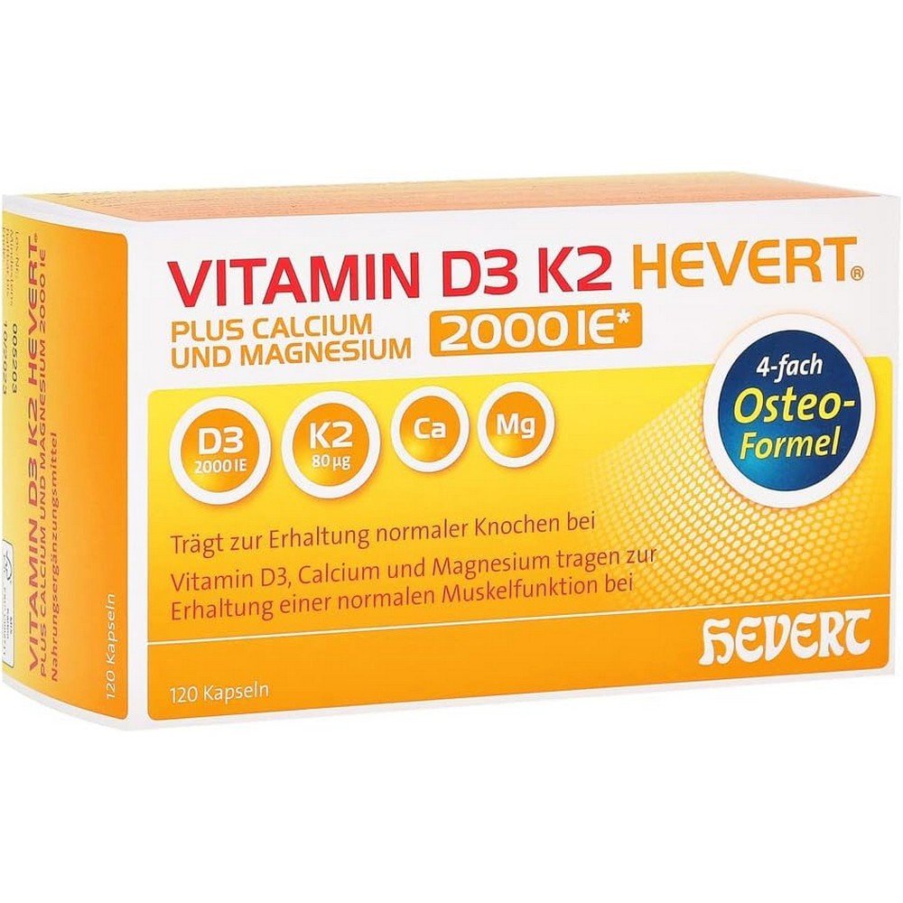 Vitamin D3 K2 plus Ca Mg 1000 IU/2 Capsules Pack of 120 Capsules,Vitamin D3 K2 plus Ca Mg 1000 IE/2 Kapseln, Pack of 120 Capsules