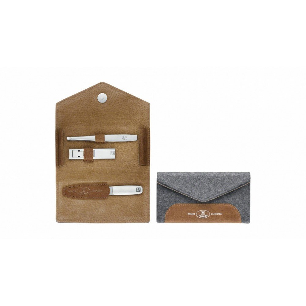 ZWILLING Twinox Spa push button case made of gray felt (3 pcs.),ZWILLING Twinox Spa Druckknopf-Etui aus grauem Filz (3-tlg.)